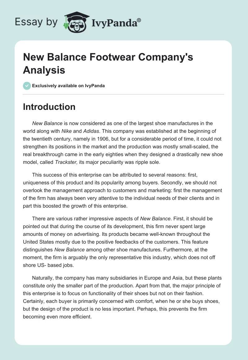 New Balance Footwear Company's Analysis. Page 1