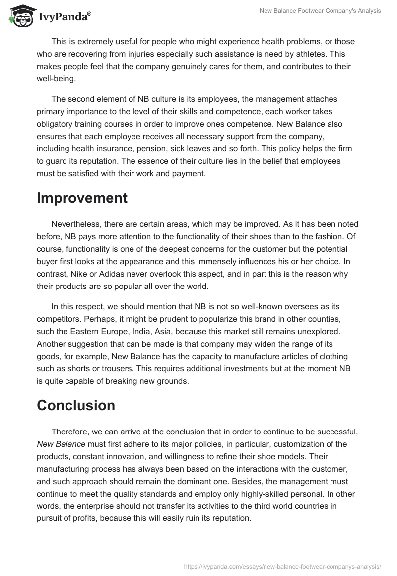 New Balance Footwear Company's Analysis. Page 3