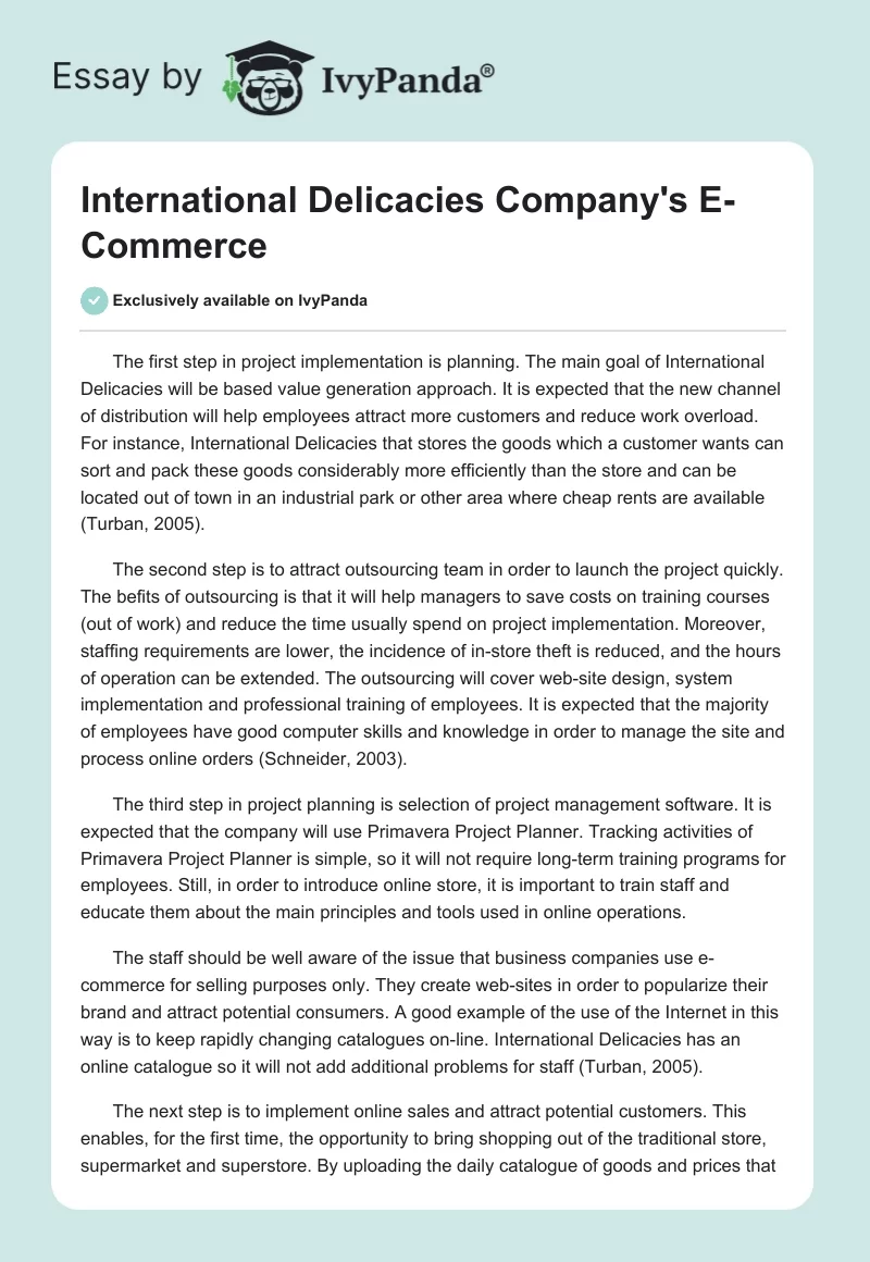 International Delicacies Company's E-Commerce. Page 1