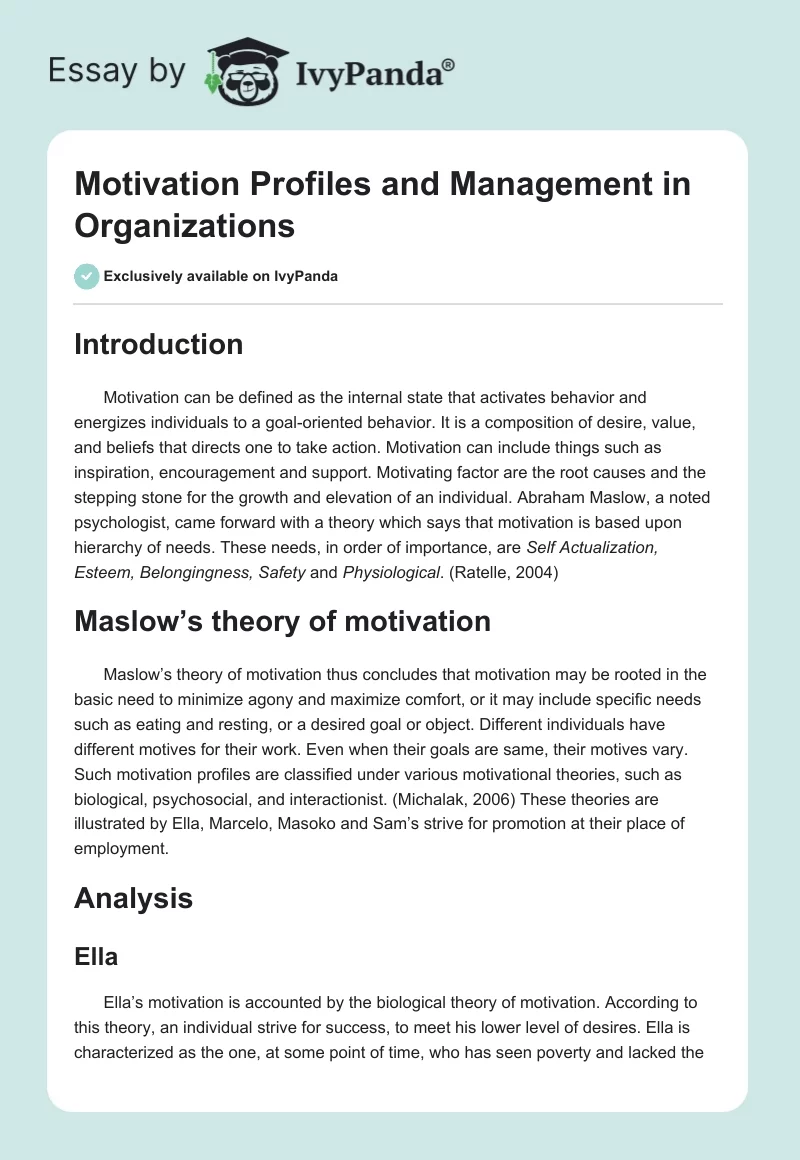 Motivation Profiles and Management in Organizations. Page 1