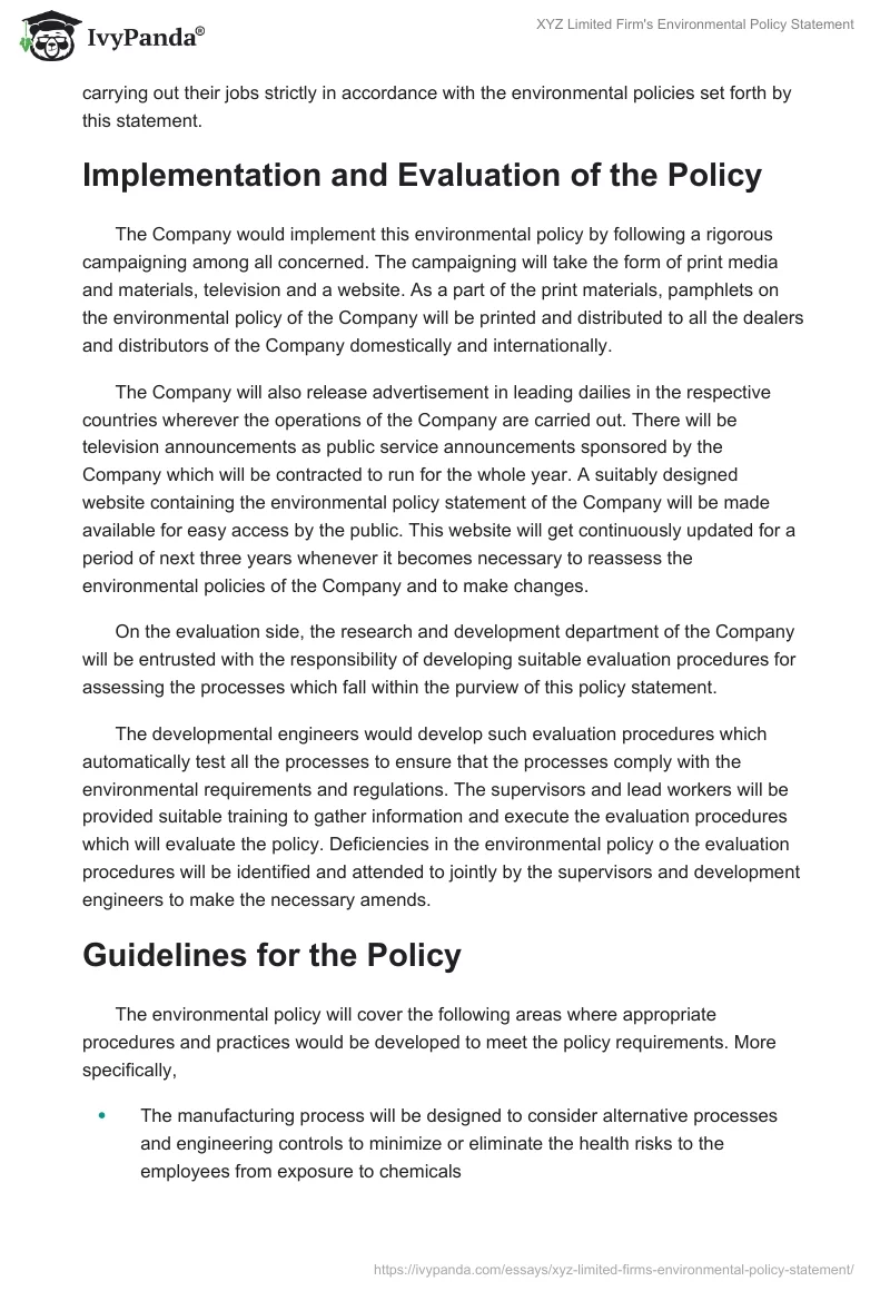 XYZ Limited Firm's Environmental Policy Statement. Page 3