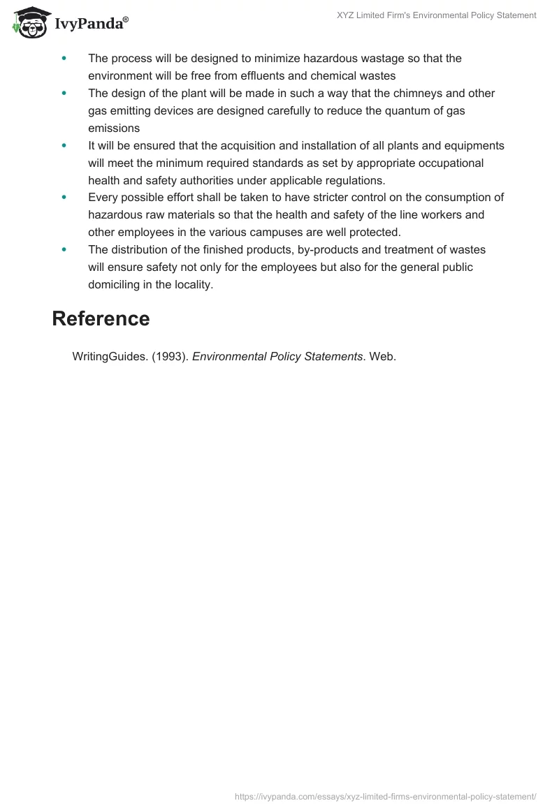 XYZ Limited Firm's Environmental Policy Statement. Page 4