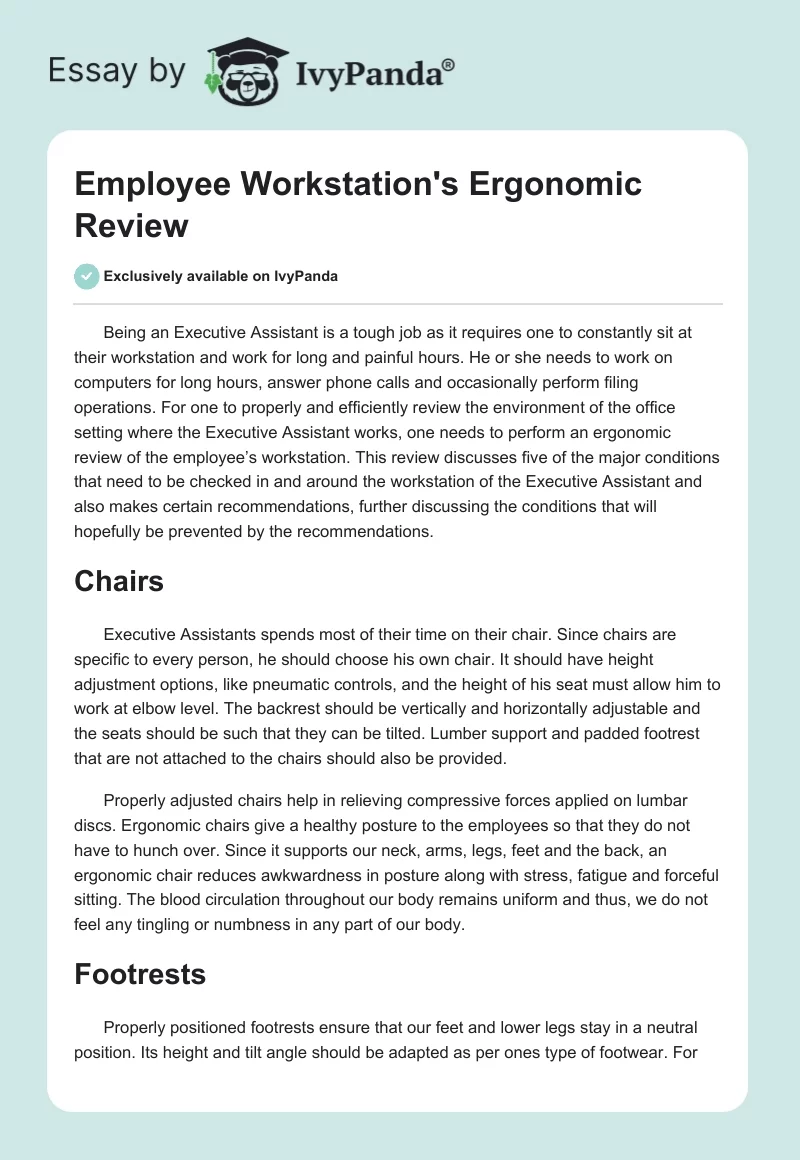 Employee Workstation's Ergonomic Review. Page 1