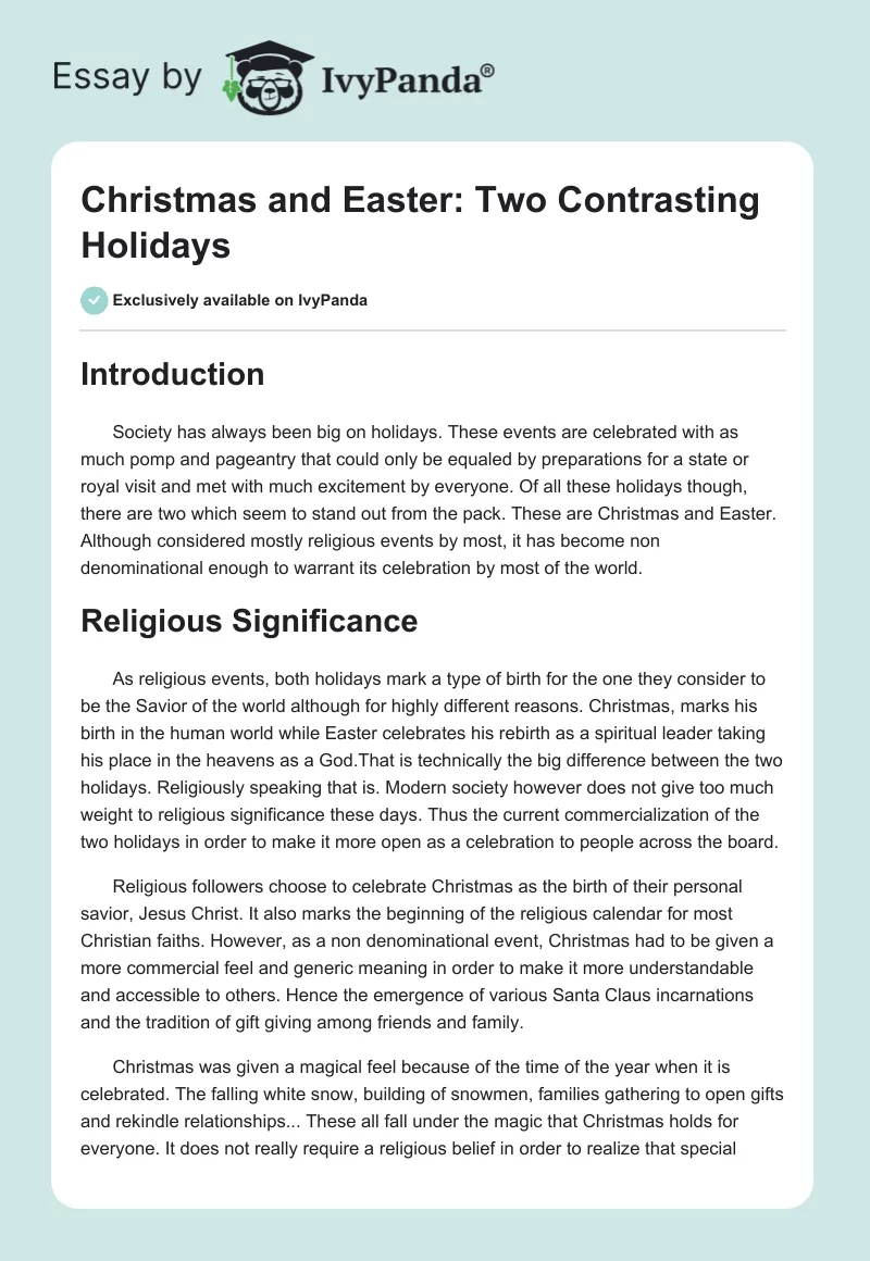 Christmas and Easter: Two Contrasting Holidays. Page 1
