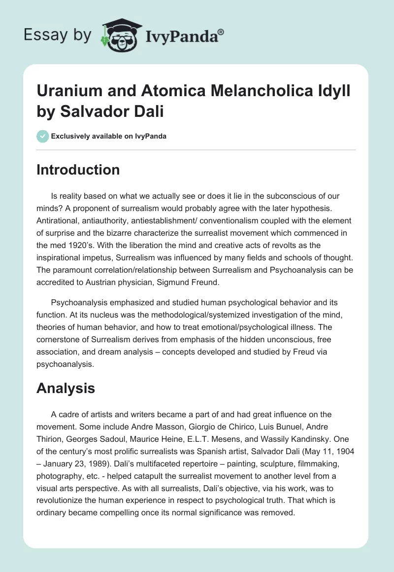 Uranium and Atomica Melancholica Idyll by Salvador Dali. Page 1