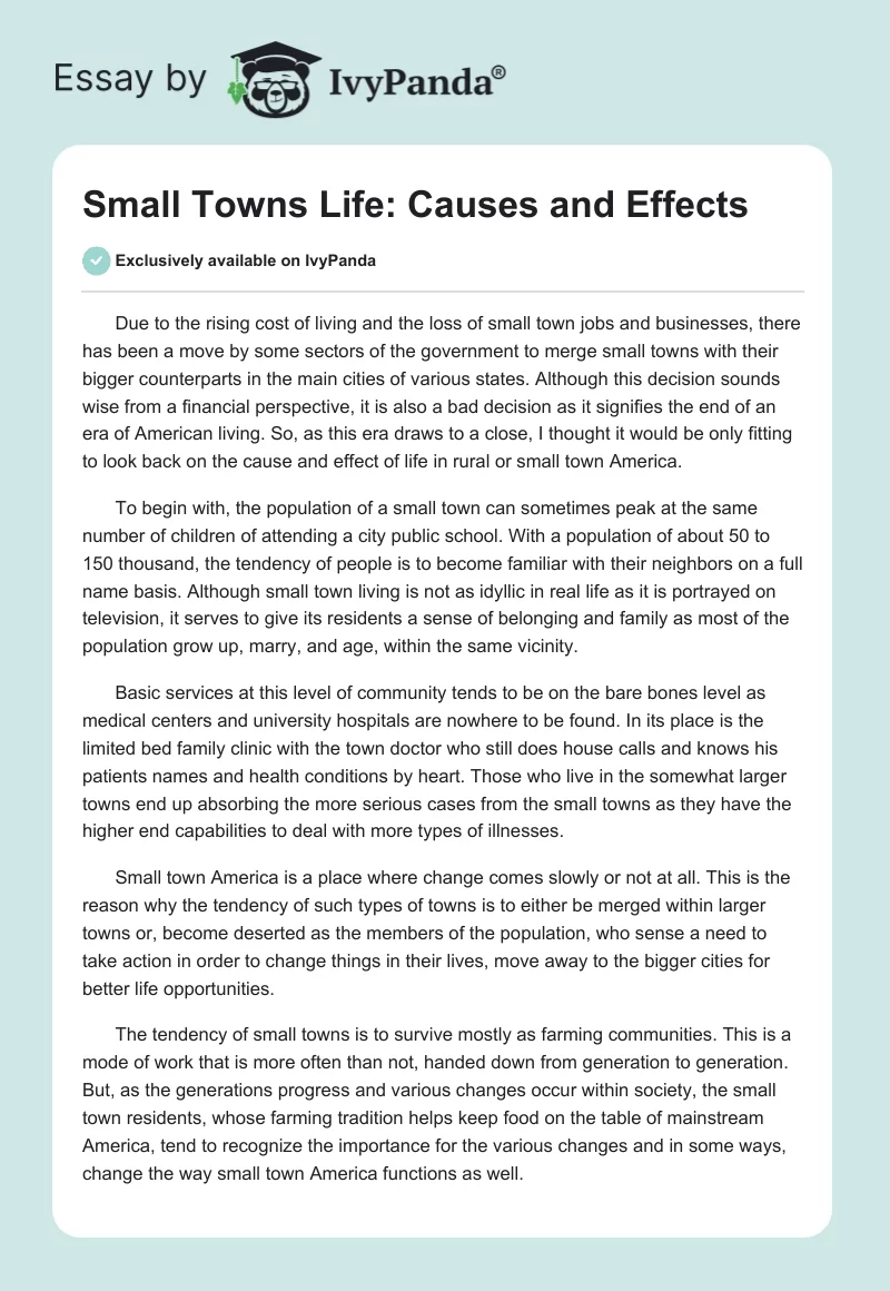 Small Towns Life: Causes and Effects. Page 1