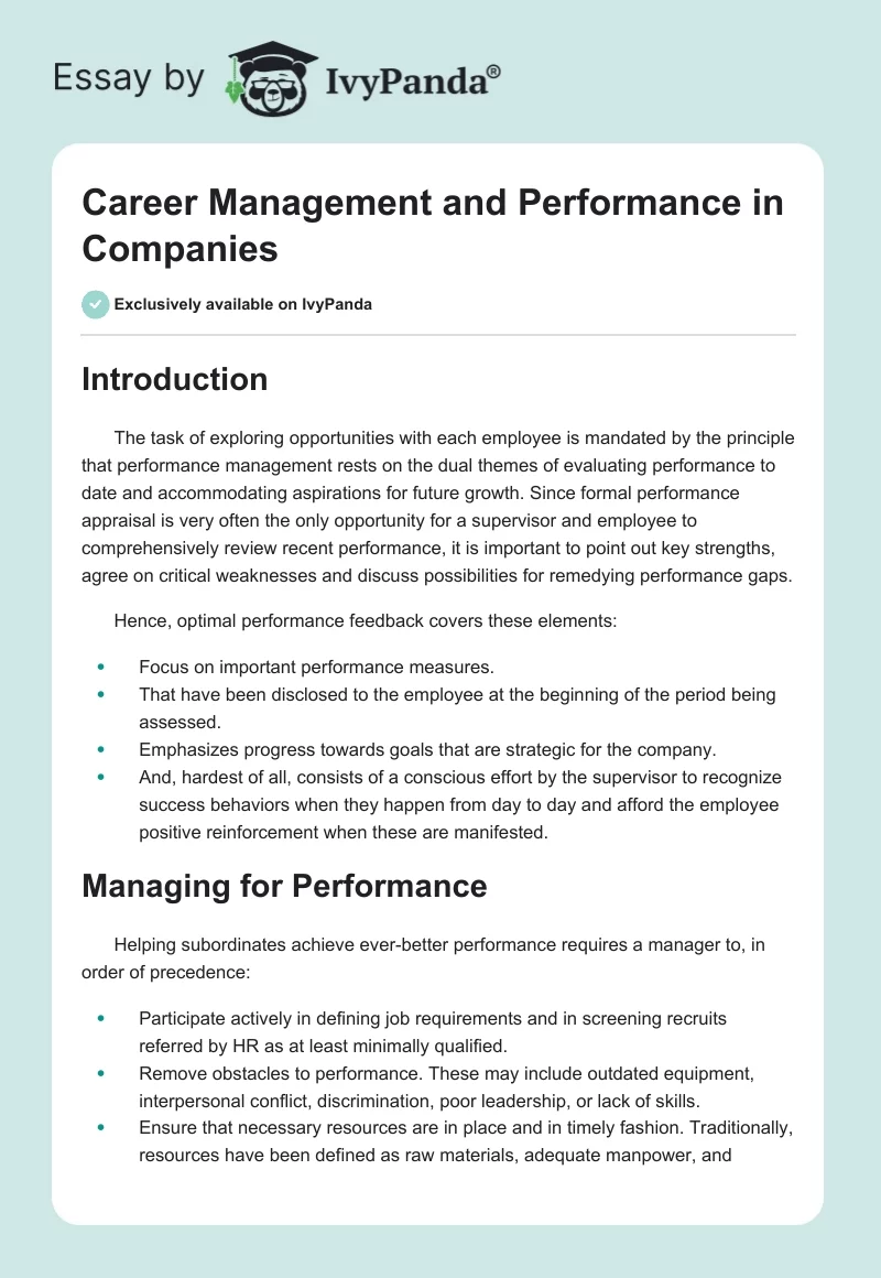 Career Management and Performance in Companies. Page 1