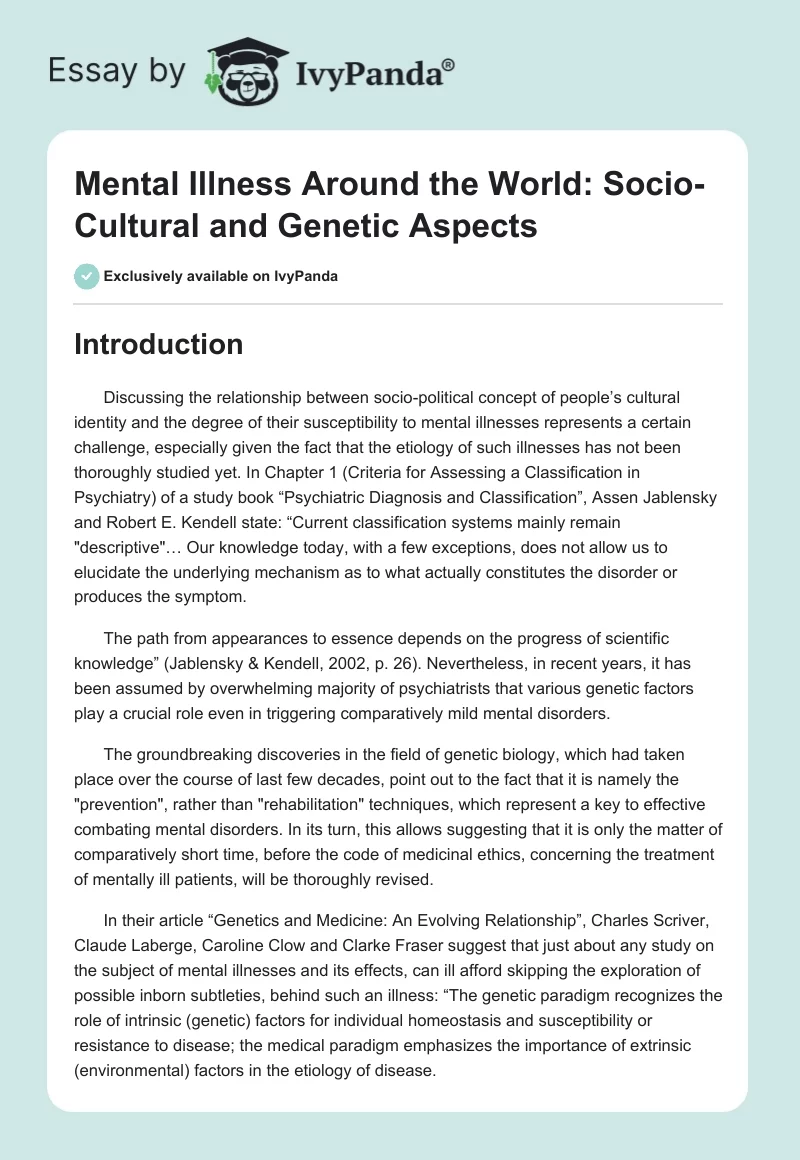 Mental Illness Around the World: Socio-Cultural and Genetic Aspects. Page 1