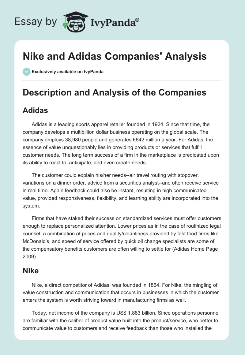 Nike and Adidas Companies' Analysis. Page 1