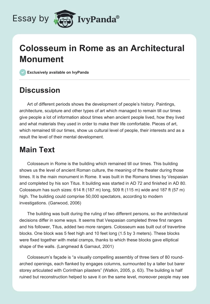 Colosseum in Rome as an Architectural Monument. Page 1