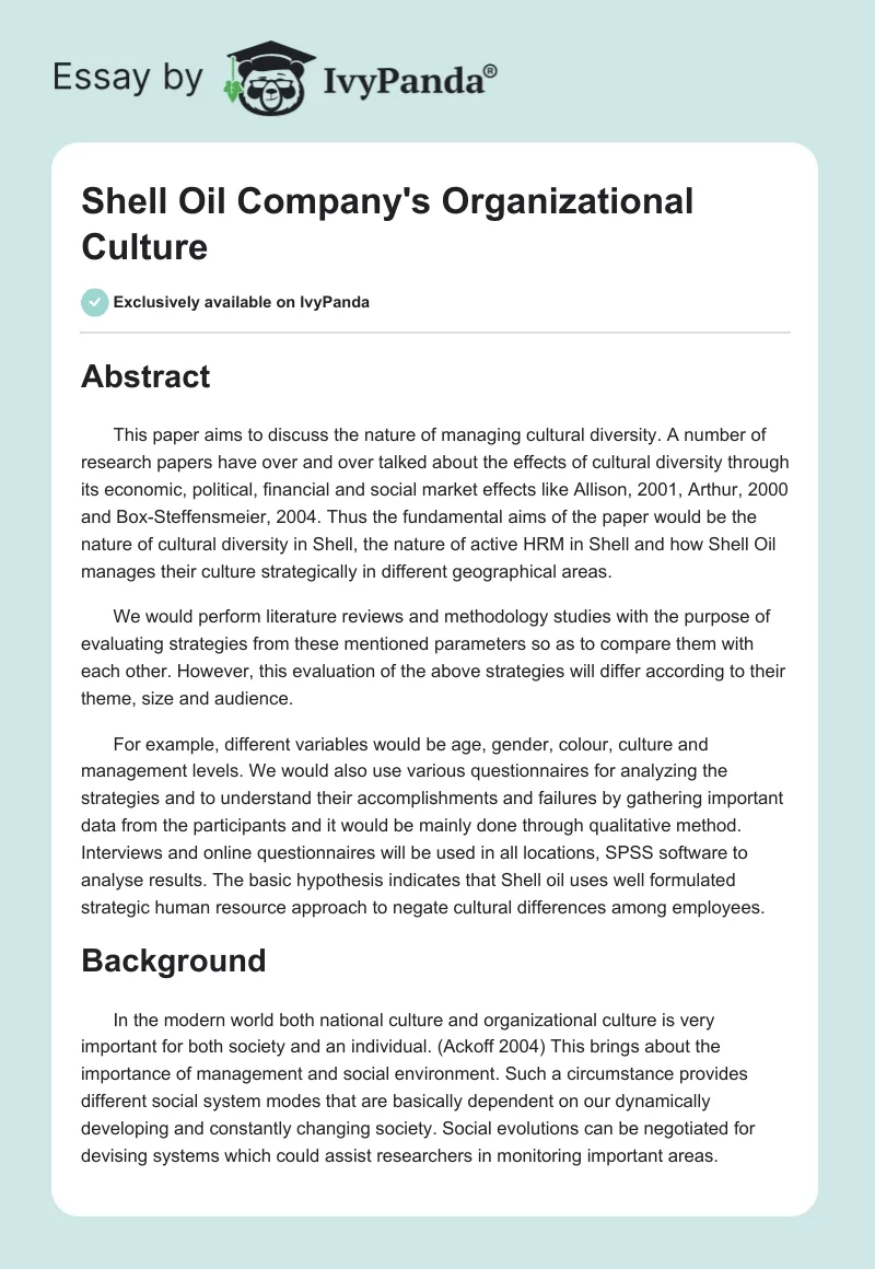 Shell Oil Company's Organizational Culture. Page 1