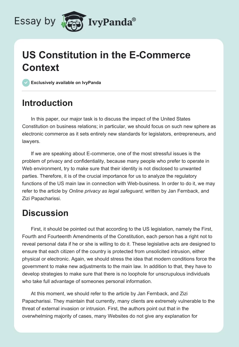 US Constitution in the E-Commerce Context. Page 1