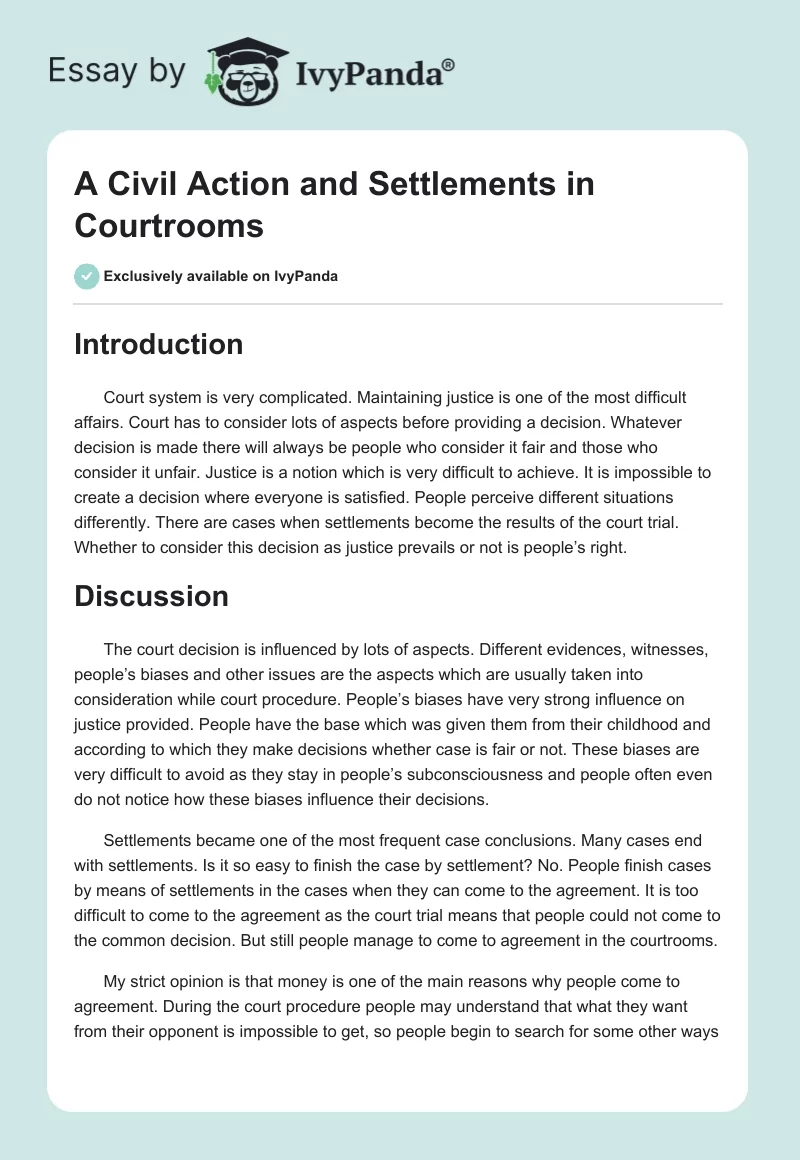 A Civil Action and Settlements in Courtrooms. Page 1