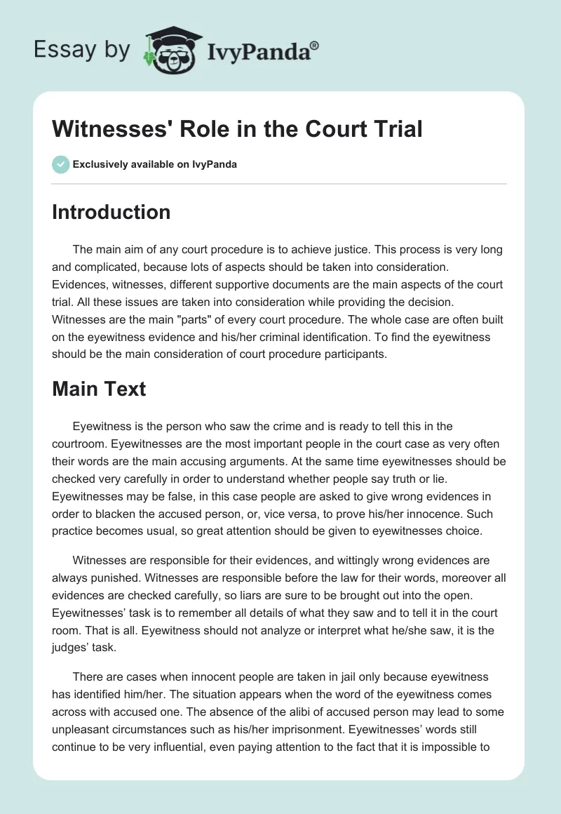 Witnesses' Role in the Court Trial. Page 1