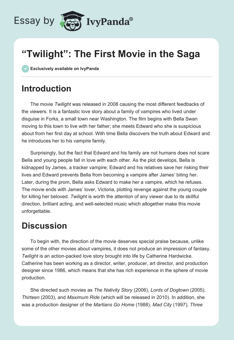 “Twilight”: The First Movie in the Saga. Page 1