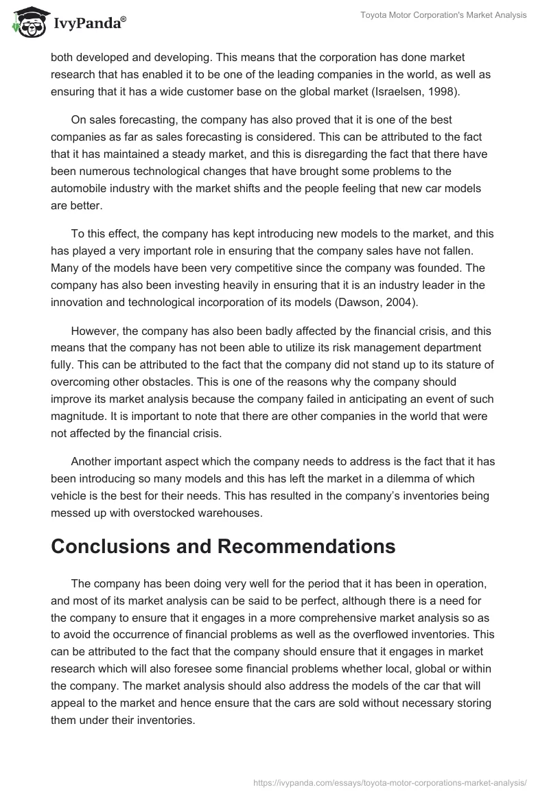 Toyota Motor Corporation's Market Analysis. Page 5