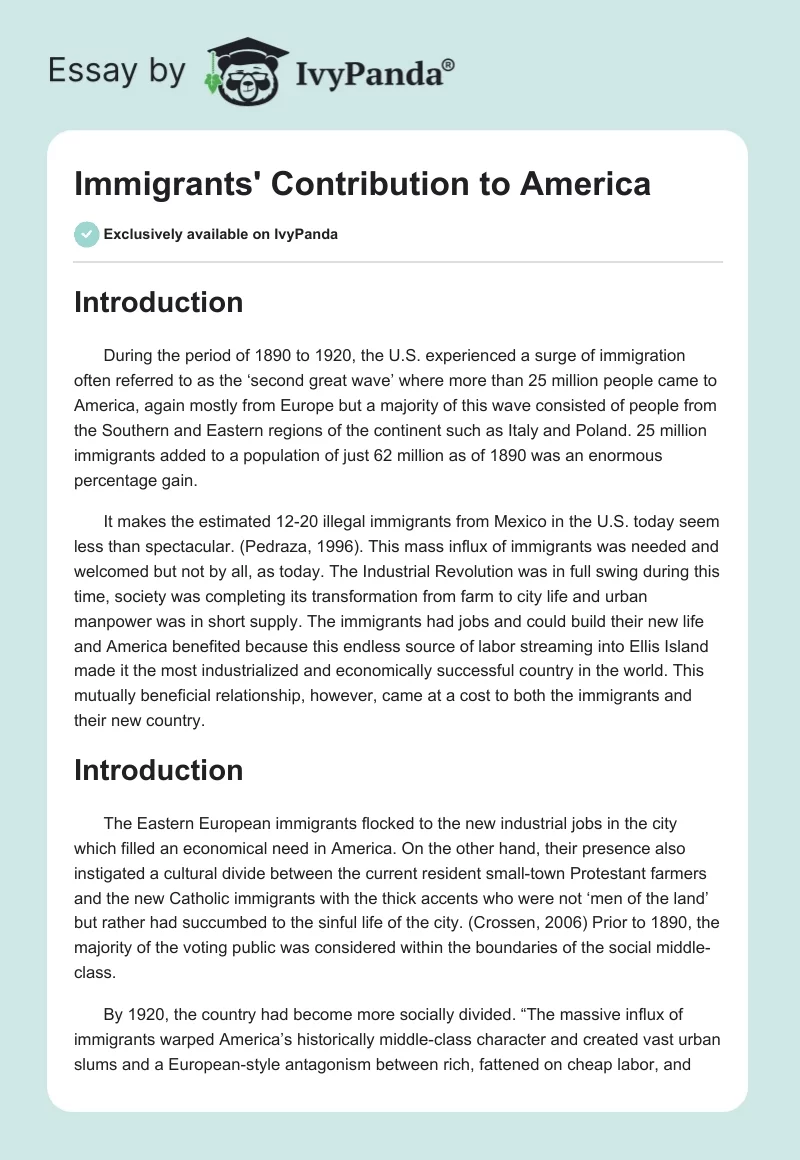 Immigrants' Contribution to America. Page 1