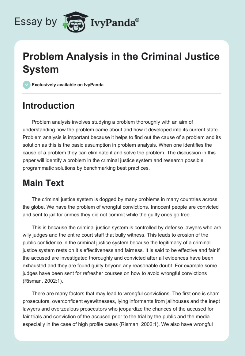 Problem Analysis in the Criminal Justice System. Page 1