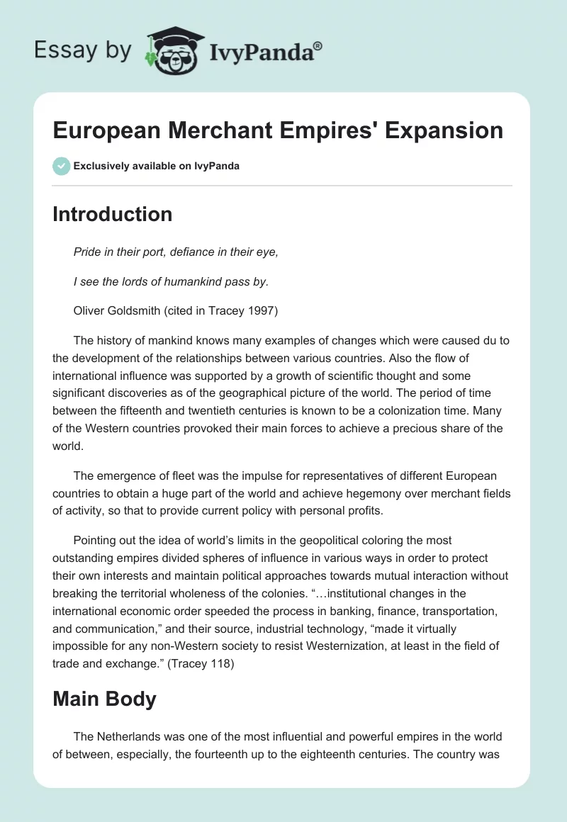 European Merchant Empires' Expansion. Page 1