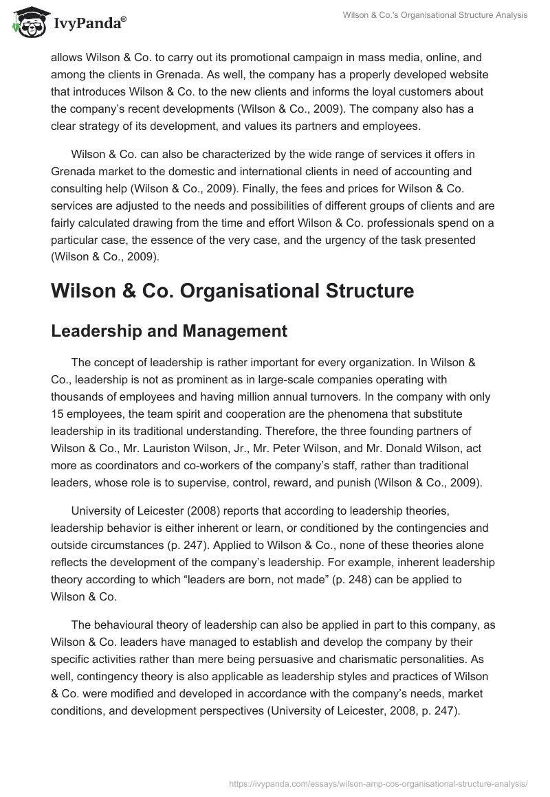 Wilson & Co.'s Organisational Structure Analysis. Page 3