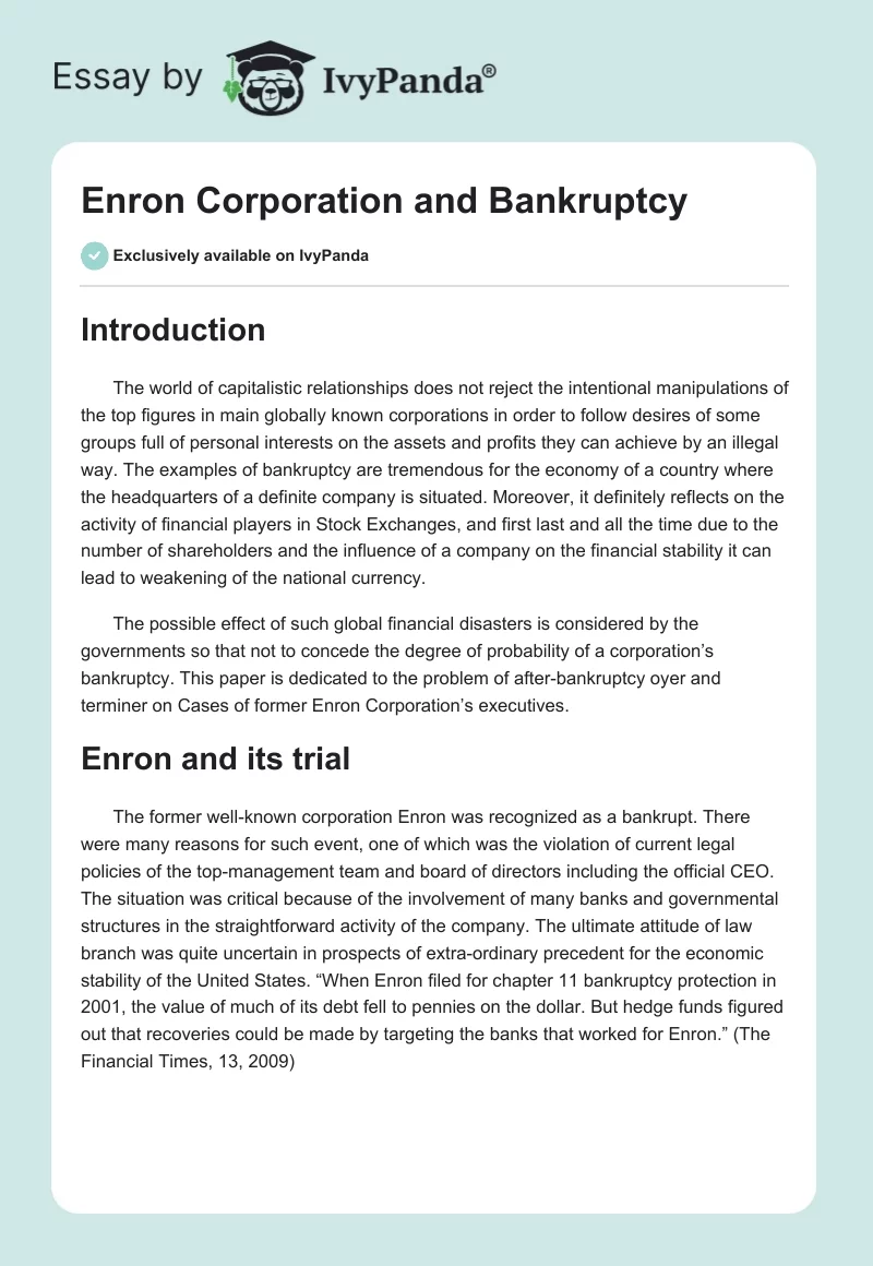 Enron Corporation and Bankruptcy. Page 1