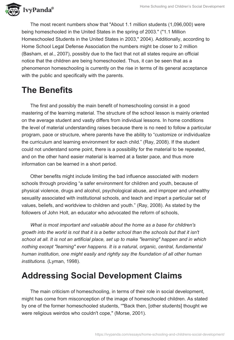 Home Schooling and Children’s Social Development. Page 2