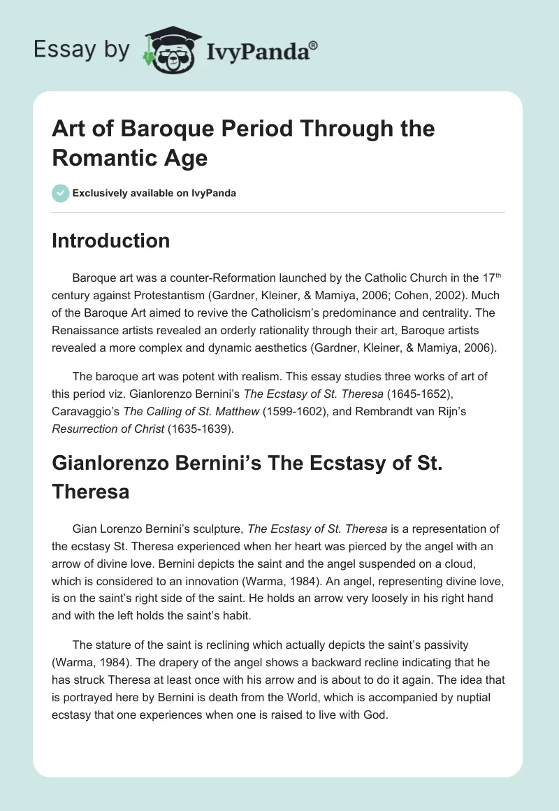 Art of Baroque Period Through the Romantic Age. Page 1