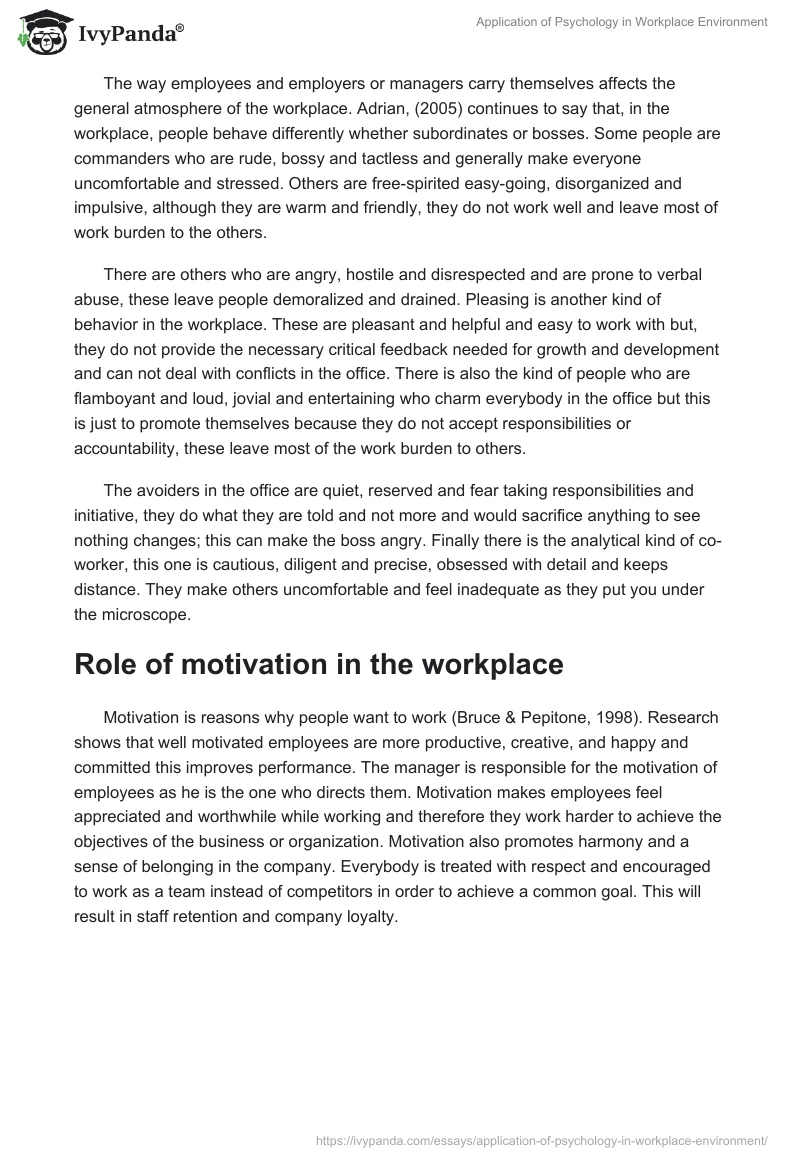 Application of Psychology in Workplace Environment. Page 2