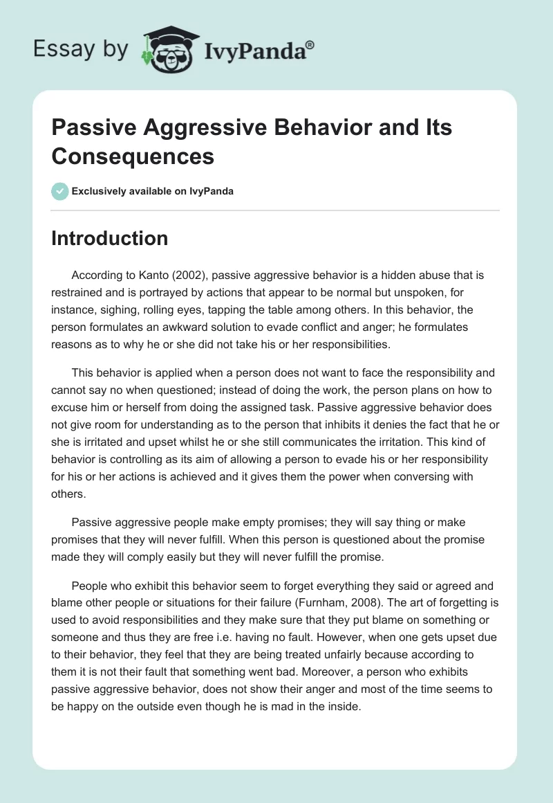 Passive Aggressive Behavior and Its Consequences. Page 1
