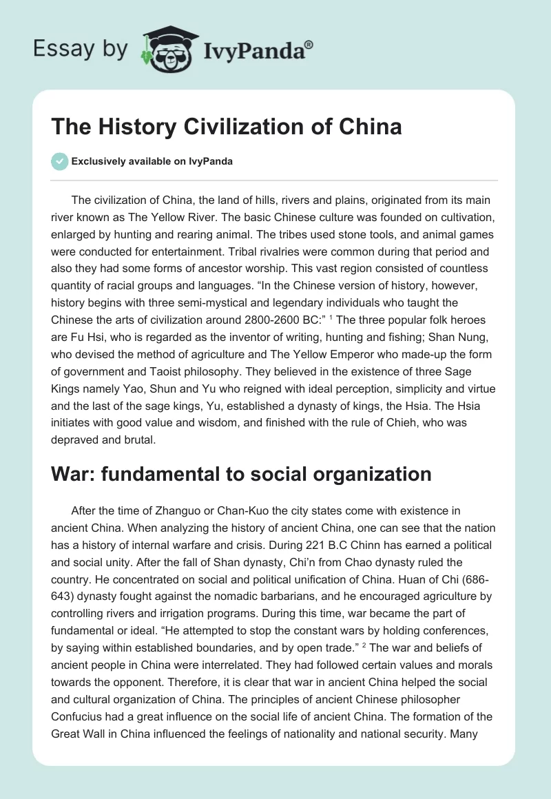 The History Civilization of China. Page 1