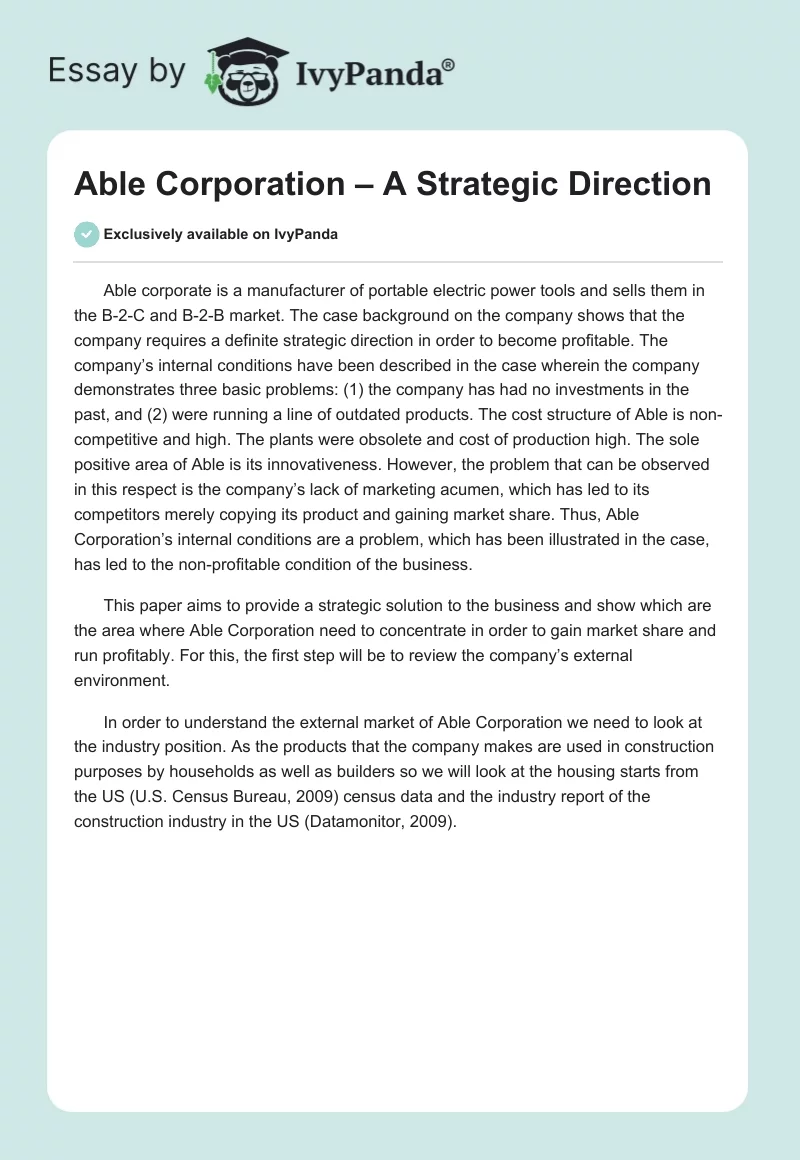 Able Corporation – A Strategic Direction. Page 1