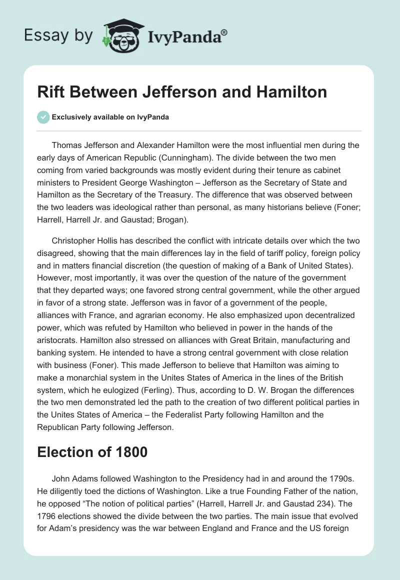 Rift Between Jefferson and Hamilton. Page 1