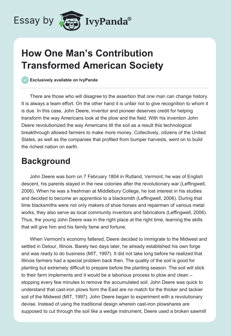 How One Man’s Contribution Transformed American Society. Page 1