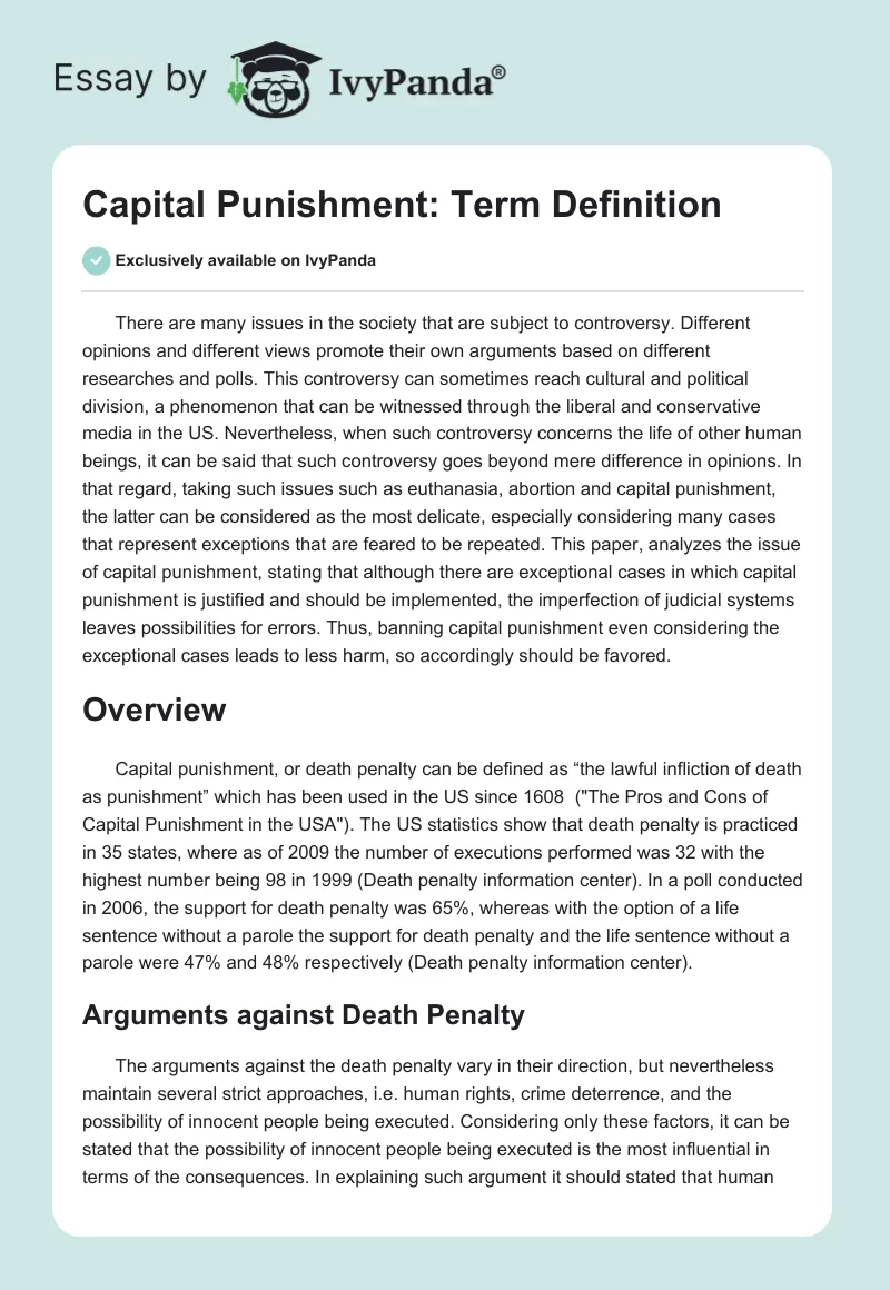 Capital Punishment: Term Definition. Page 1