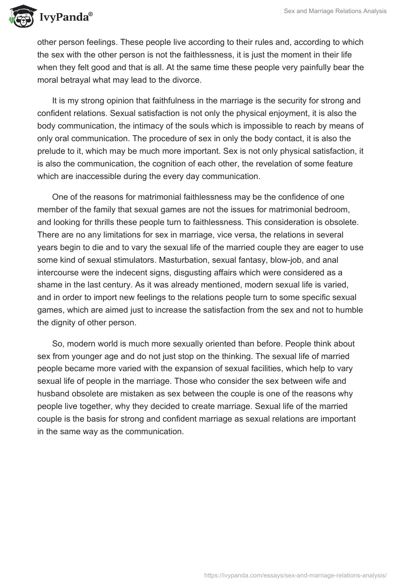 Sex and Marriage Relations Analysis. Page 2