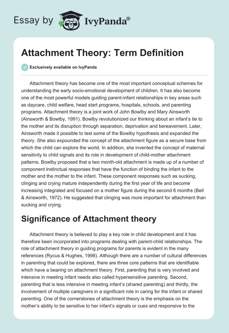 Attachment Theory: Term Definition. Page 1