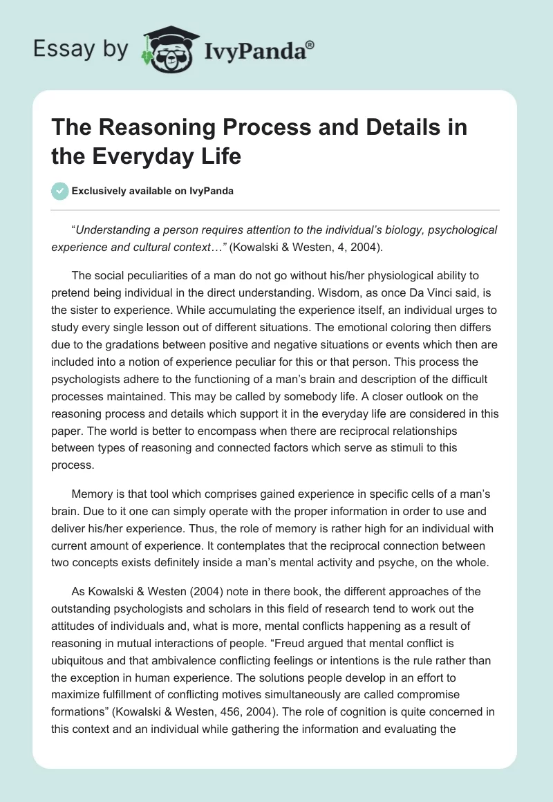 The Reasoning Process and Details in the Everyday Life. Page 1