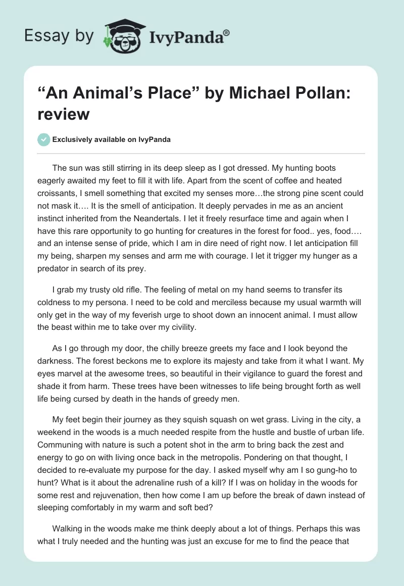 “An Animal’s Place” by Michael Pollan: review. Page 1