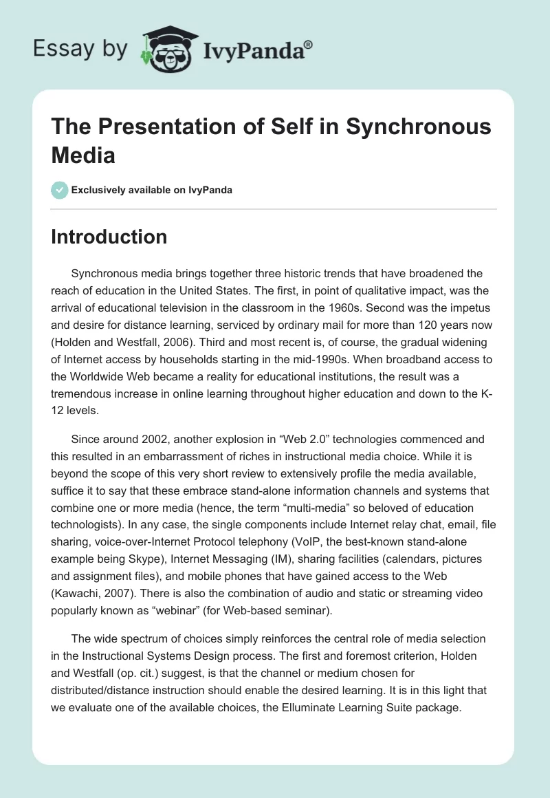 The Presentation of Self in Synchronous Media. Page 1