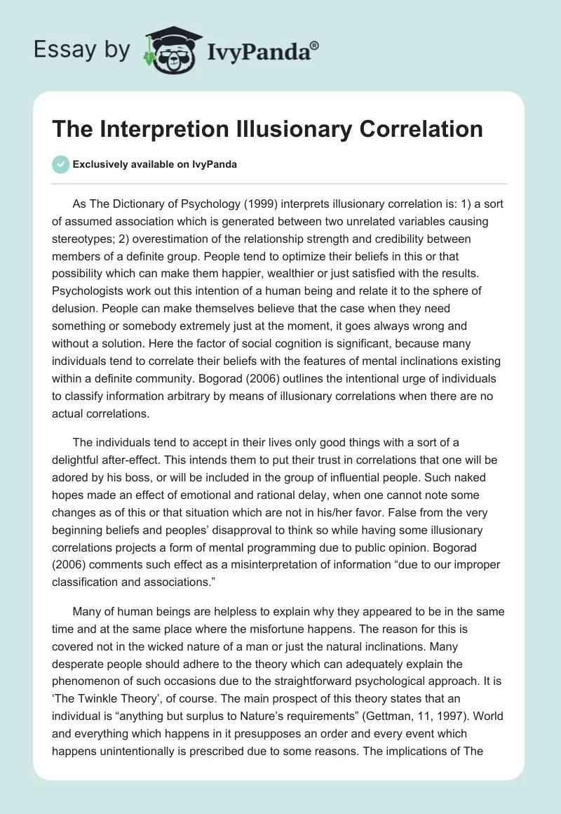 The Interpretion Illusionary Correlation. Page 1