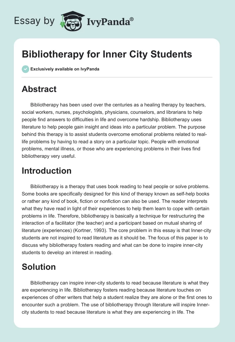 Bibliotherapy for Inner City Students. Page 1