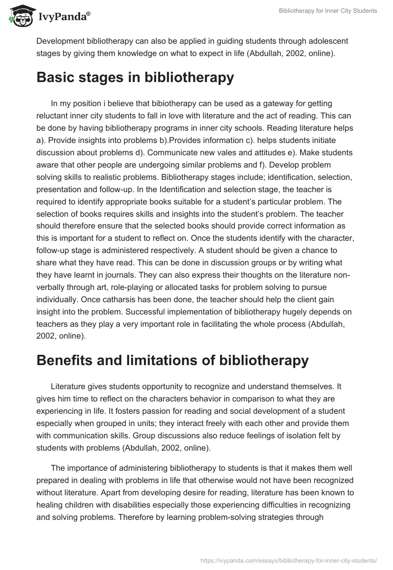 Bibliotherapy for Inner City Students. Page 4