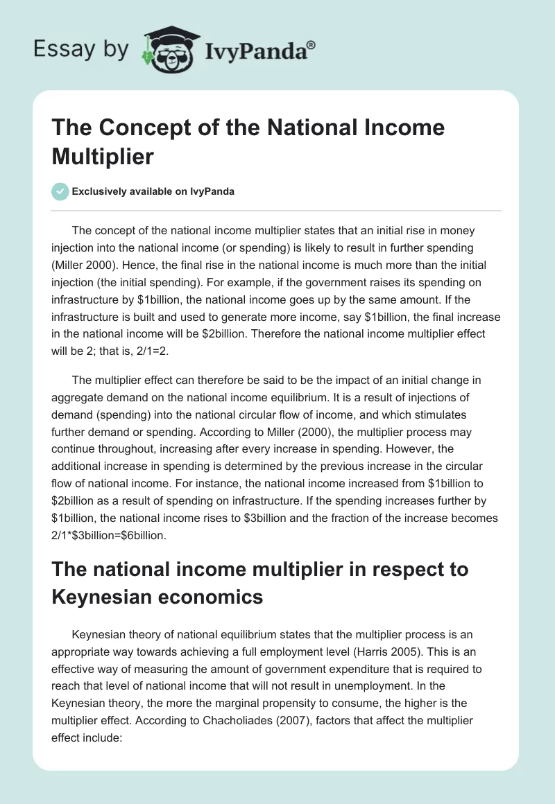 The Concept of the National Income Multiplier. Page 1