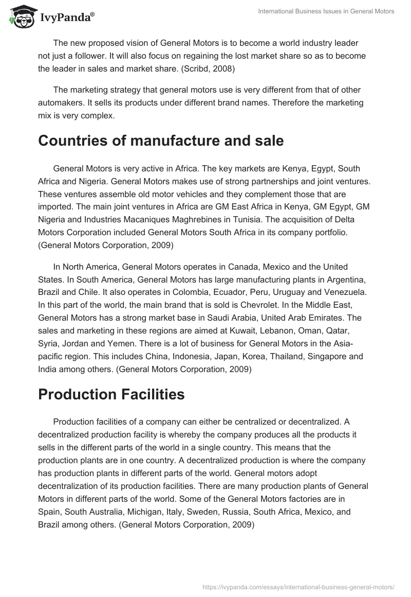 International Business Issues in General Motors. Page 2