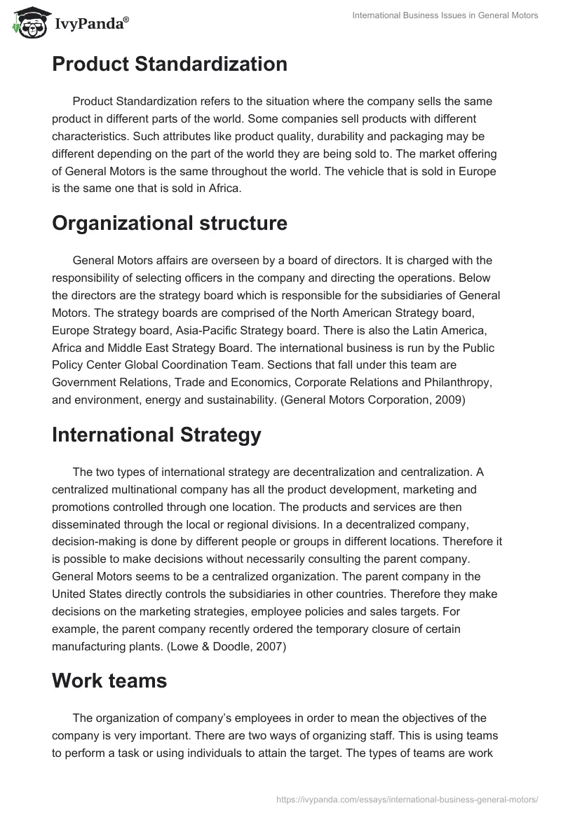 International Business Issues in General Motors. Page 3