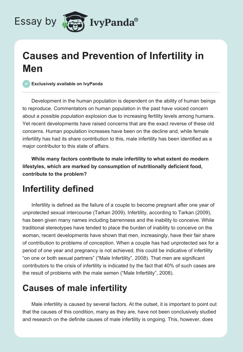 Causes and Prevention of Infertility in Men. Page 1