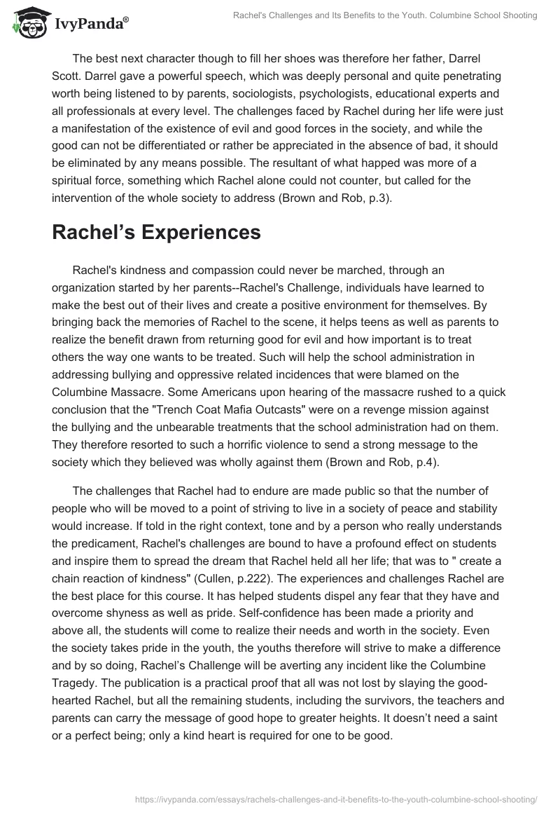 Rachel's Challenges and Its Benefits to the Youth. Columbine School Shooting. Page 2