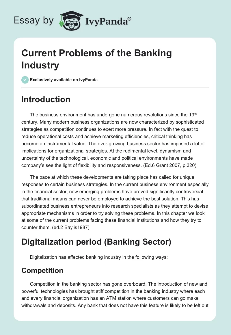 Current Problems of the Banking Industry. Page 1