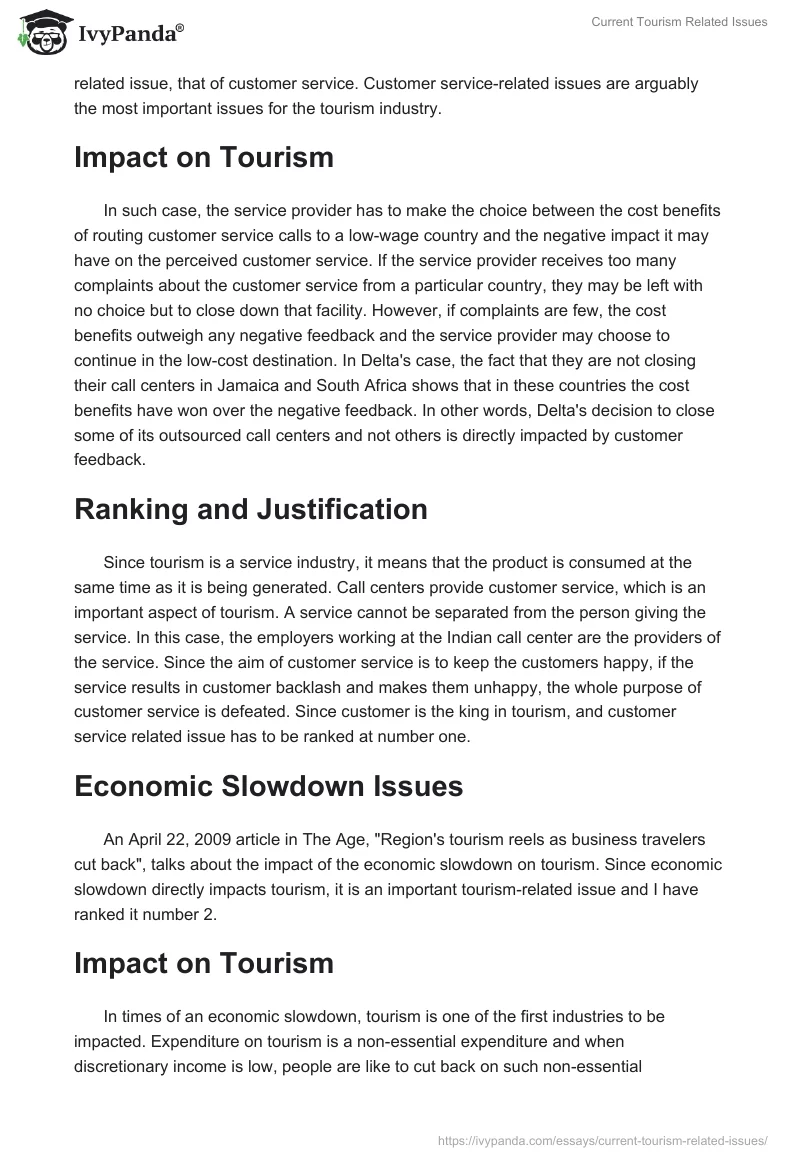 Current Tourism Related Issues. Page 2