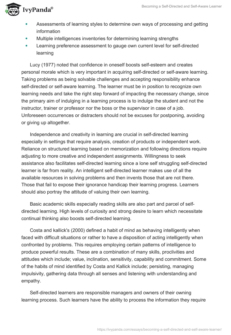Becoming a Self-Directed and Self-Aware Learner. Page 2